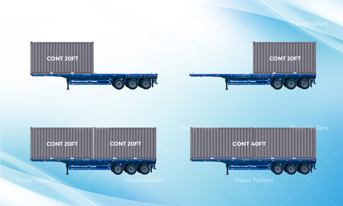 Sơ mi rơ moóc sàn 40 feet 3 trục 8 khóa được thiết kế tối ưu cho việc vận chuyển container.