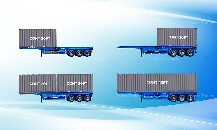 Sơ mi rơ moóc xương 40 feet 3 trục 8 khoá vận chuyển container 20–40 feet hiệu quả