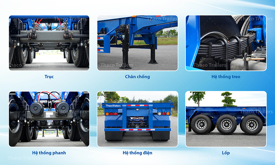 Chi tiết cấu tạo sơ mi rơ moóc Thaco Trailers chuẩn kỹ thuật, bền bỉ trên mọi hành trình.