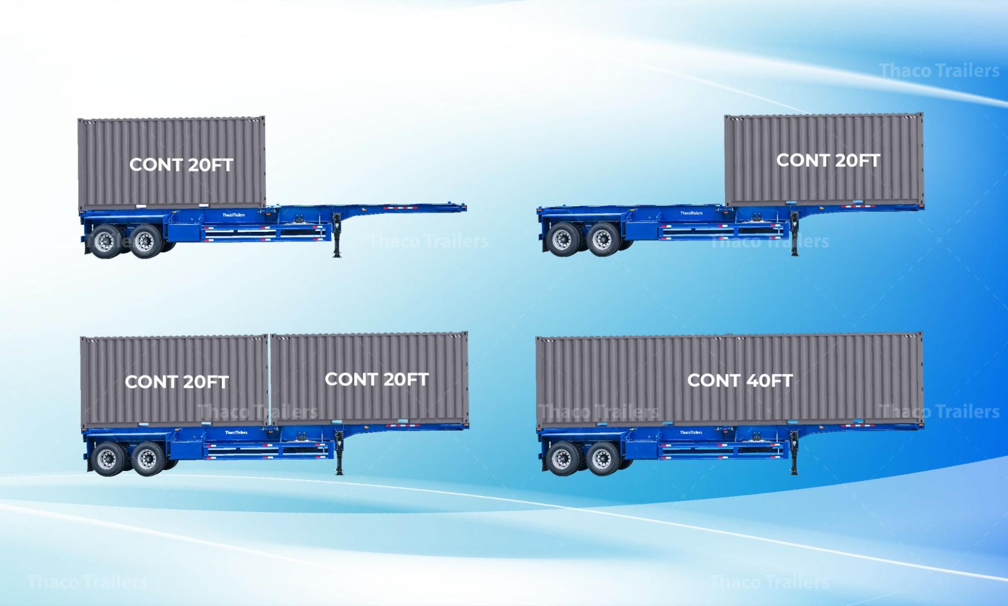Sơ mi rơ moóc xương 40 feet 2 trục vận chuyển container 20 feet và 40 feet