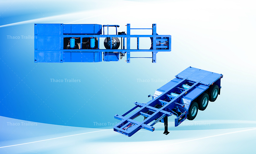 Kết cấu khung xương sơ mi rơ moóc 20 feet 3 trục hàn bằng robot tự động.