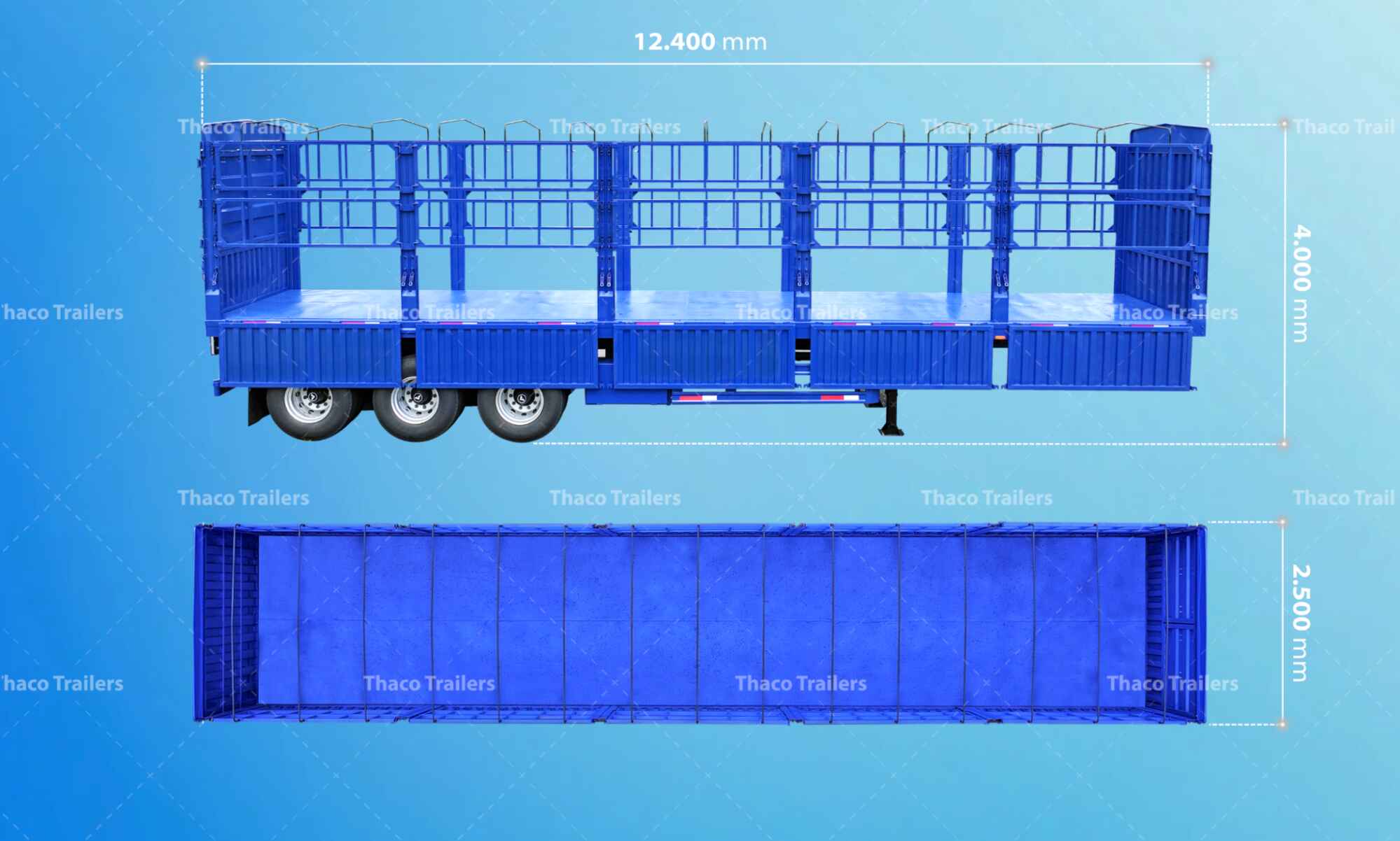 Kích thước chuẩn của sơ mi rơ moóc tải mui bạt Thaco Trailers